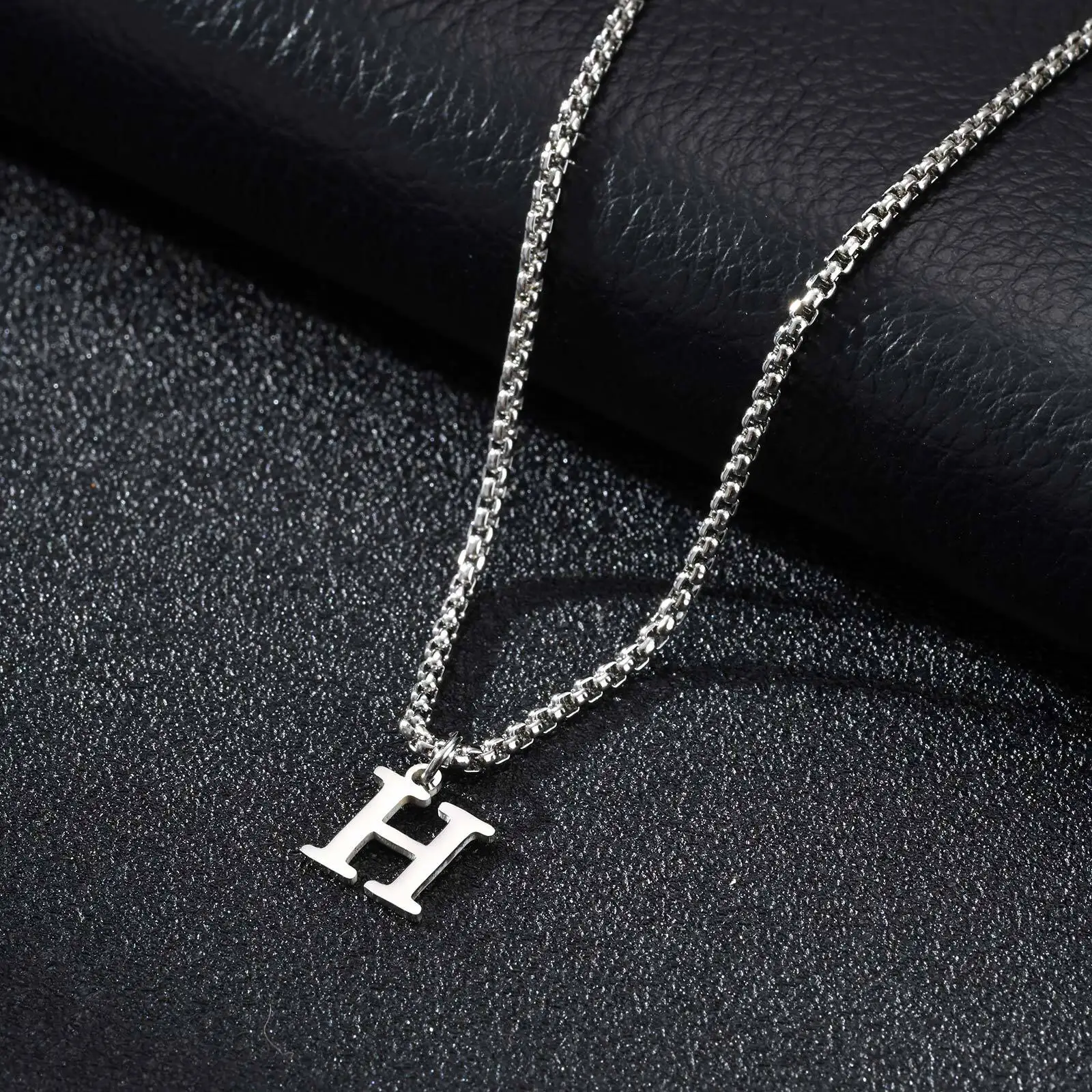 2025 Trendy Minimalist Steel Gray Stainless Steel Letter Pendant Necklace – Men's Multi-Style Fashion Jewelry - Image 14