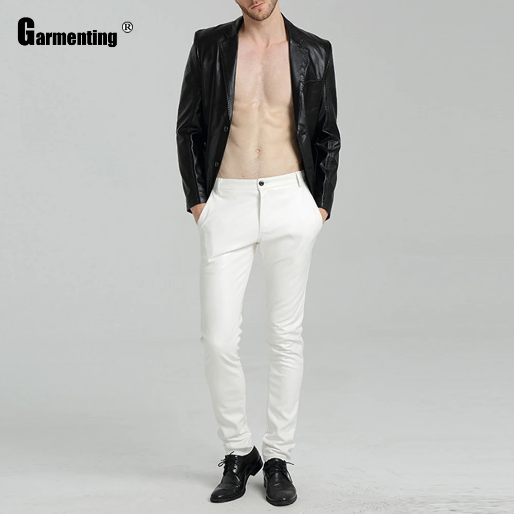 Garmenting Men PU Leather Pants Trendy 2021 Minimalist Male Casual Blue Red Trousers Sexy Faux Leather Skinny Pants Streetwear - Image 7