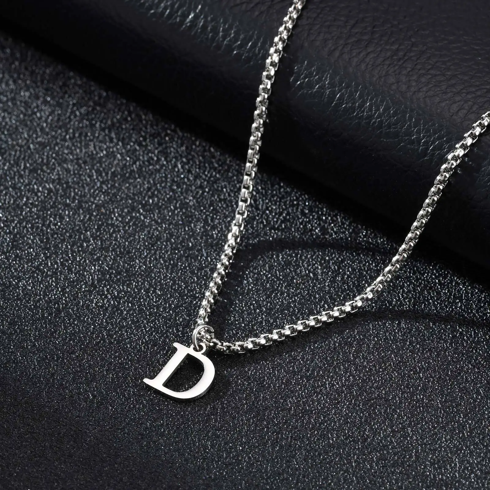 2025 Trendy Minimalist Steel Gray Stainless Steel Letter Pendant Necklace – Men's Multi-Style Fashion Jewelry - Image 10