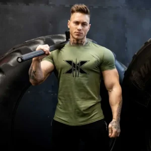 Custom Logo Men's Slim-Fit Performance Tee – Quick-Dry Short Sleeve Gym Shirt