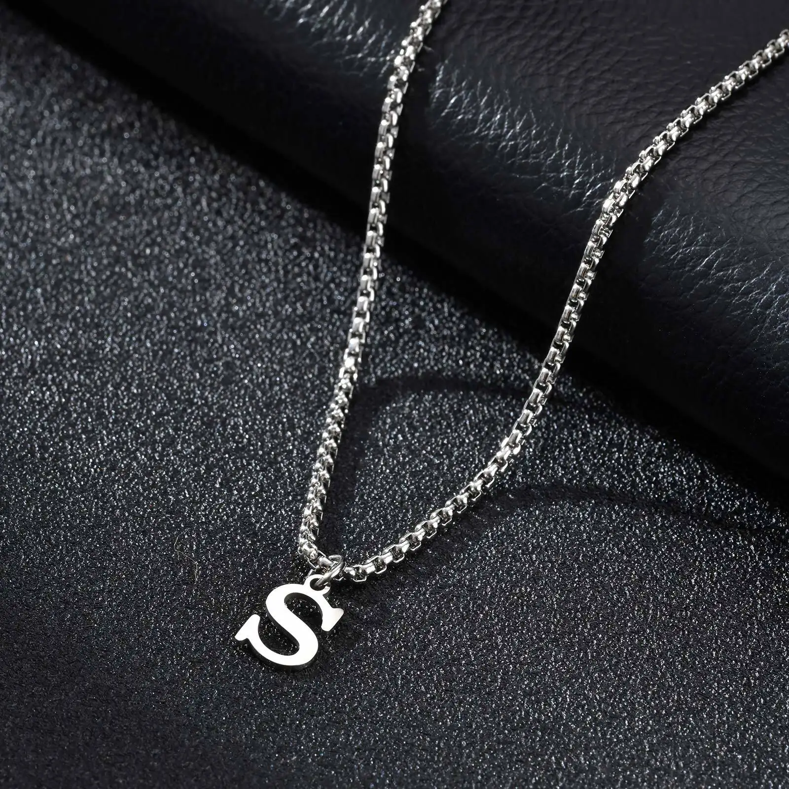 2025 Trendy Minimalist Steel Gray Stainless Steel Letter Pendant Necklace – Men's Multi-Style Fashion Jewelry - Image 25