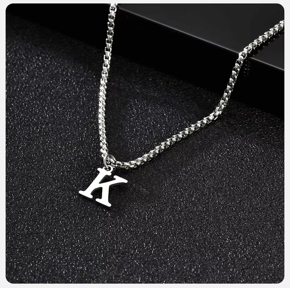 2025 Trendy Minimalist Steel Gray Stainless Steel Letter Pendant Necklace – Men's Multi-Style Fashion Jewelry - Image 4
