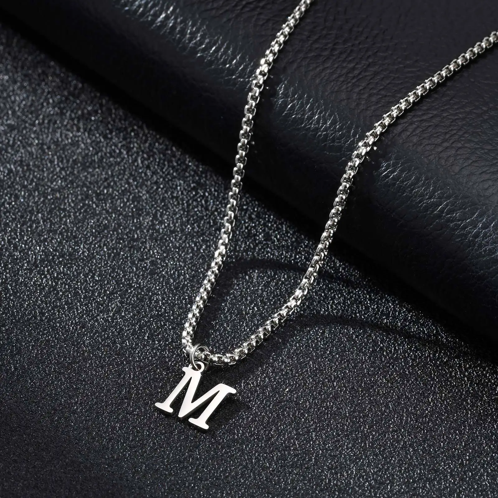 2025 Trendy Minimalist Steel Gray Stainless Steel Letter Pendant Necklace – Men's Multi-Style Fashion Jewelry - Image 19
