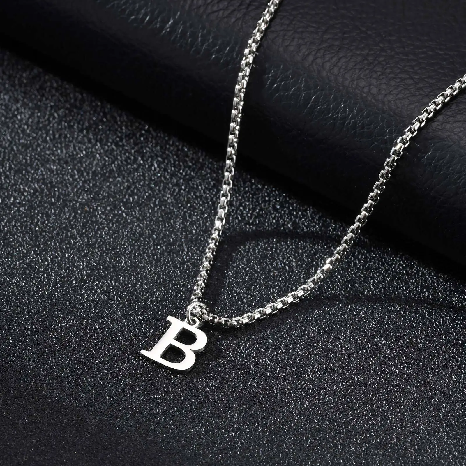 2025 Trendy Minimalist Steel Gray Stainless Steel Letter Pendant Necklace – Men's Multi-Style Fashion Jewelry - Image 8