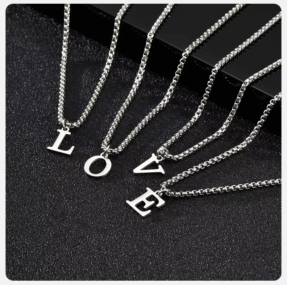 2025 Trendy Minimalist Steel Gray Stainless Steel Letter Pendant Necklace – Men's Multi-Style Fashion Jewelry - Image 3