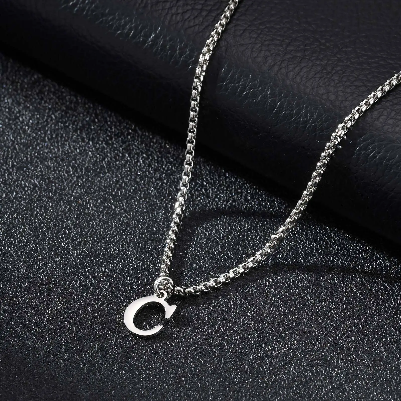 2025 Trendy Minimalist Steel Gray Stainless Steel Letter Pendant Necklace – Men's Multi-Style Fashion Jewelry - Image 9