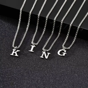 2025 Trendy Minimalist Steel Gray Stainless Steel Letter Pendant Necklace – Men's Multi-Style Fashion Jewelry