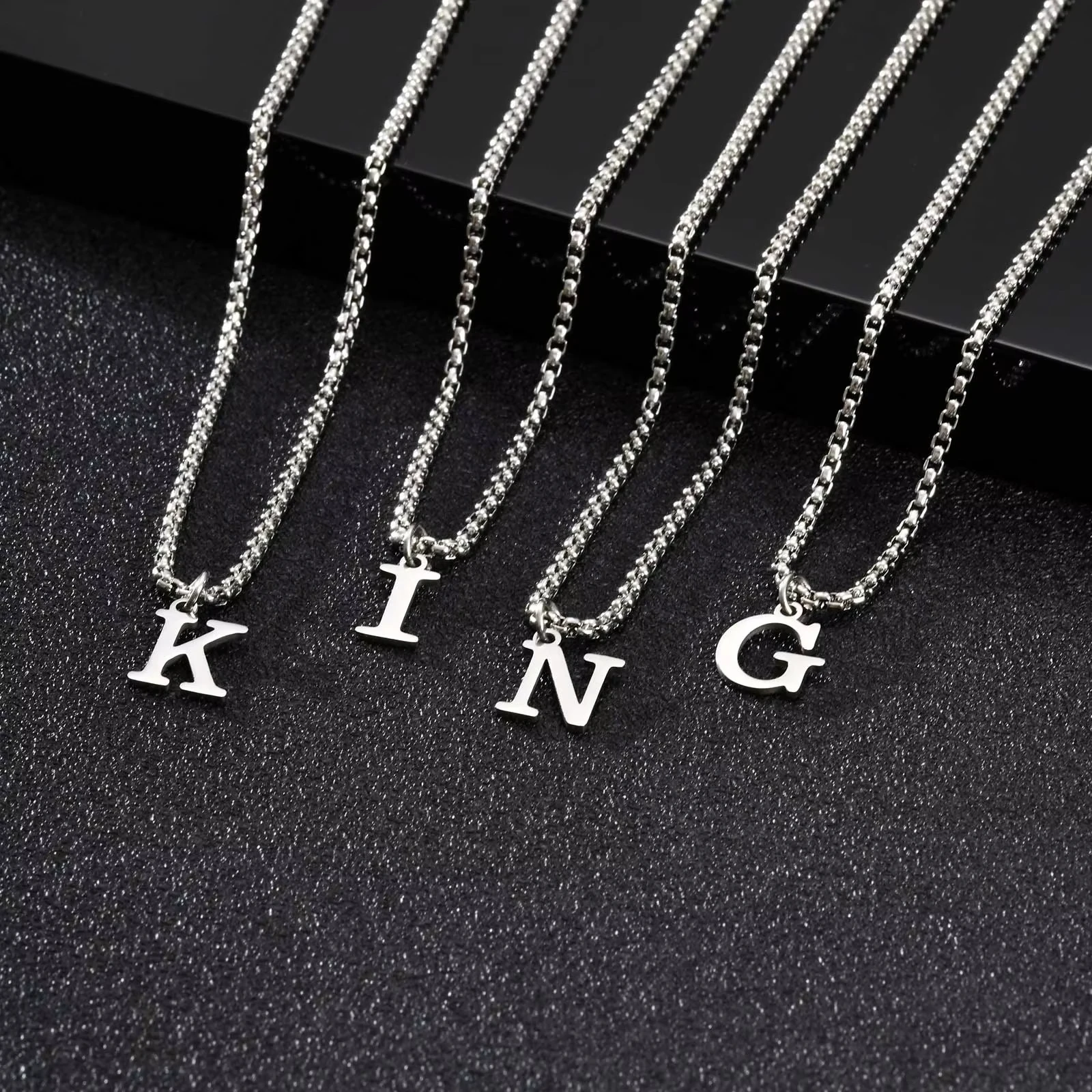 2025 Trendy Minimalist Steel Gray Stainless Steel Letter Pendant Necklace – Men's Multi-Style Fashion Jewelry