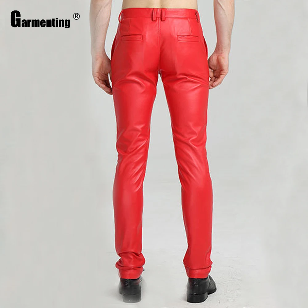 Garmenting Men PU Leather Pants Trendy 2021 Minimalist Male Casual Blue Red Trousers Sexy Faux Leather Skinny Pants Streetwear - Image 6