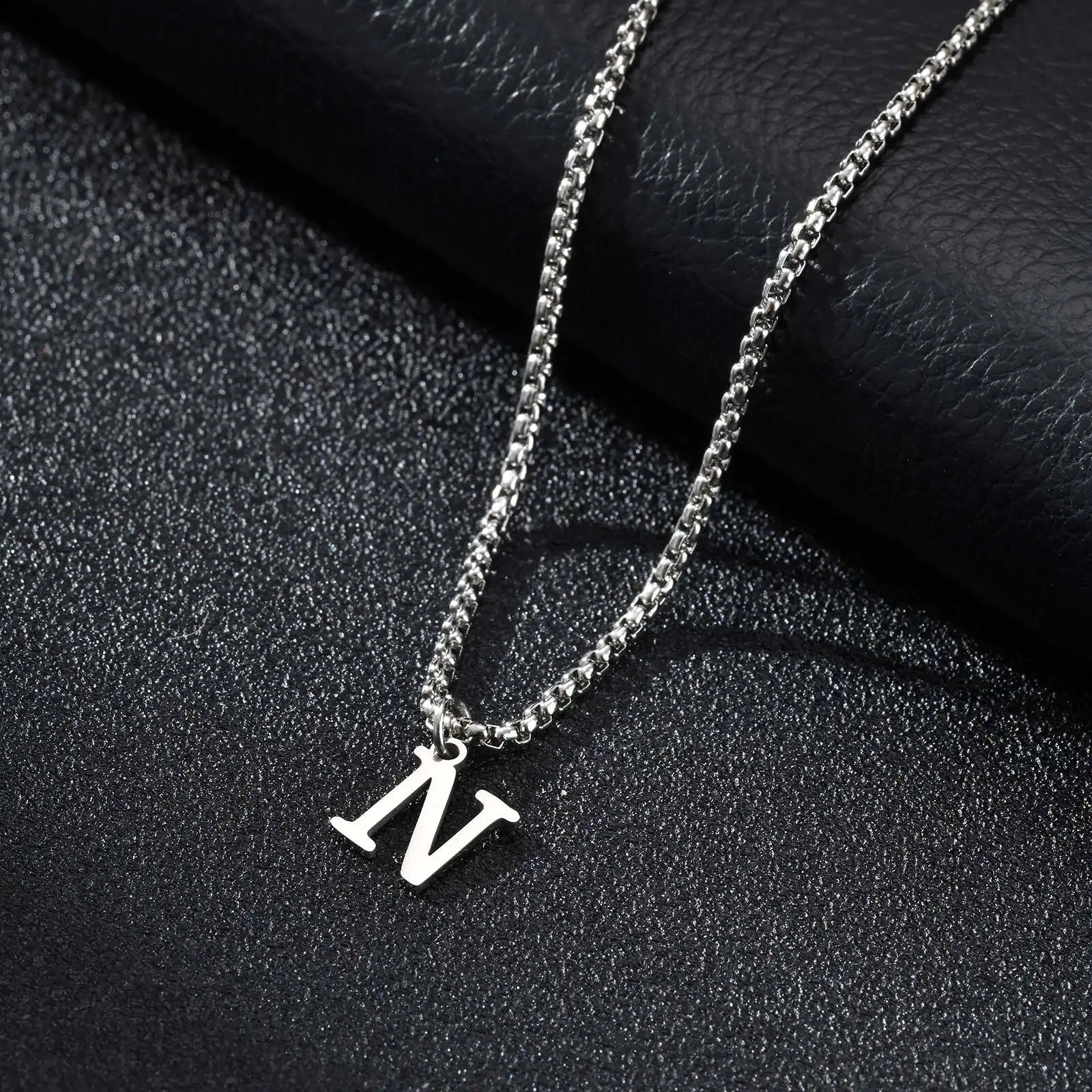 2025 Trendy Minimalist Steel Gray Stainless Steel Letter Pendant Necklace – Men's Multi-Style Fashion Jewelry - Image 20