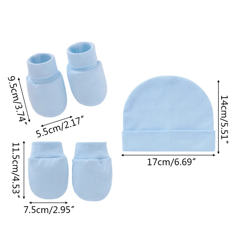 Baby Anti Scratching Soft Cotton Gloves+Hat+Foot Cover Set Newborn Mittens Socks Beanies Cap Kit for Infants Shower Gifts H3CD - Image 5