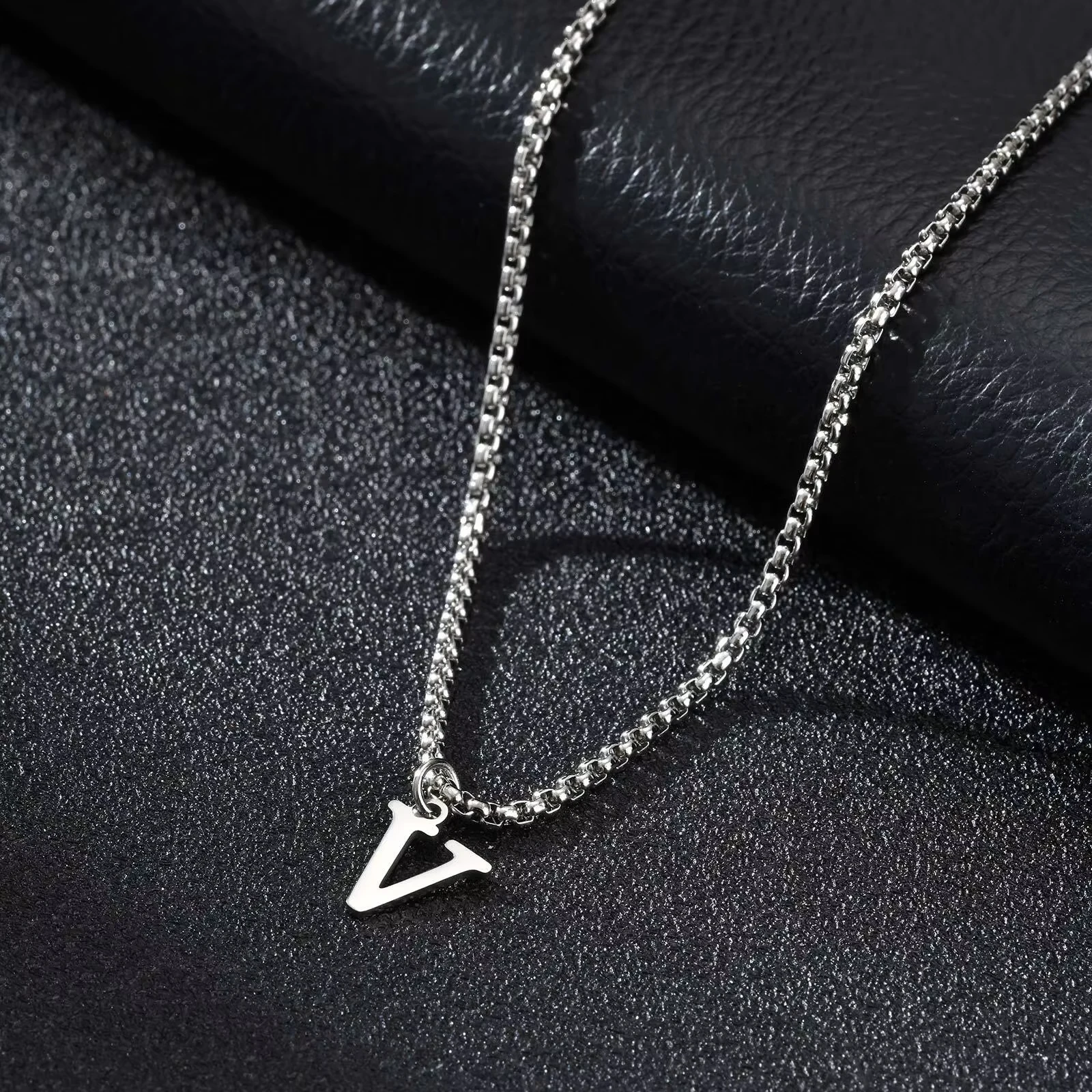 2025 Trendy Minimalist Steel Gray Stainless Steel Letter Pendant Necklace – Men's Multi-Style Fashion Jewelry - Image 6