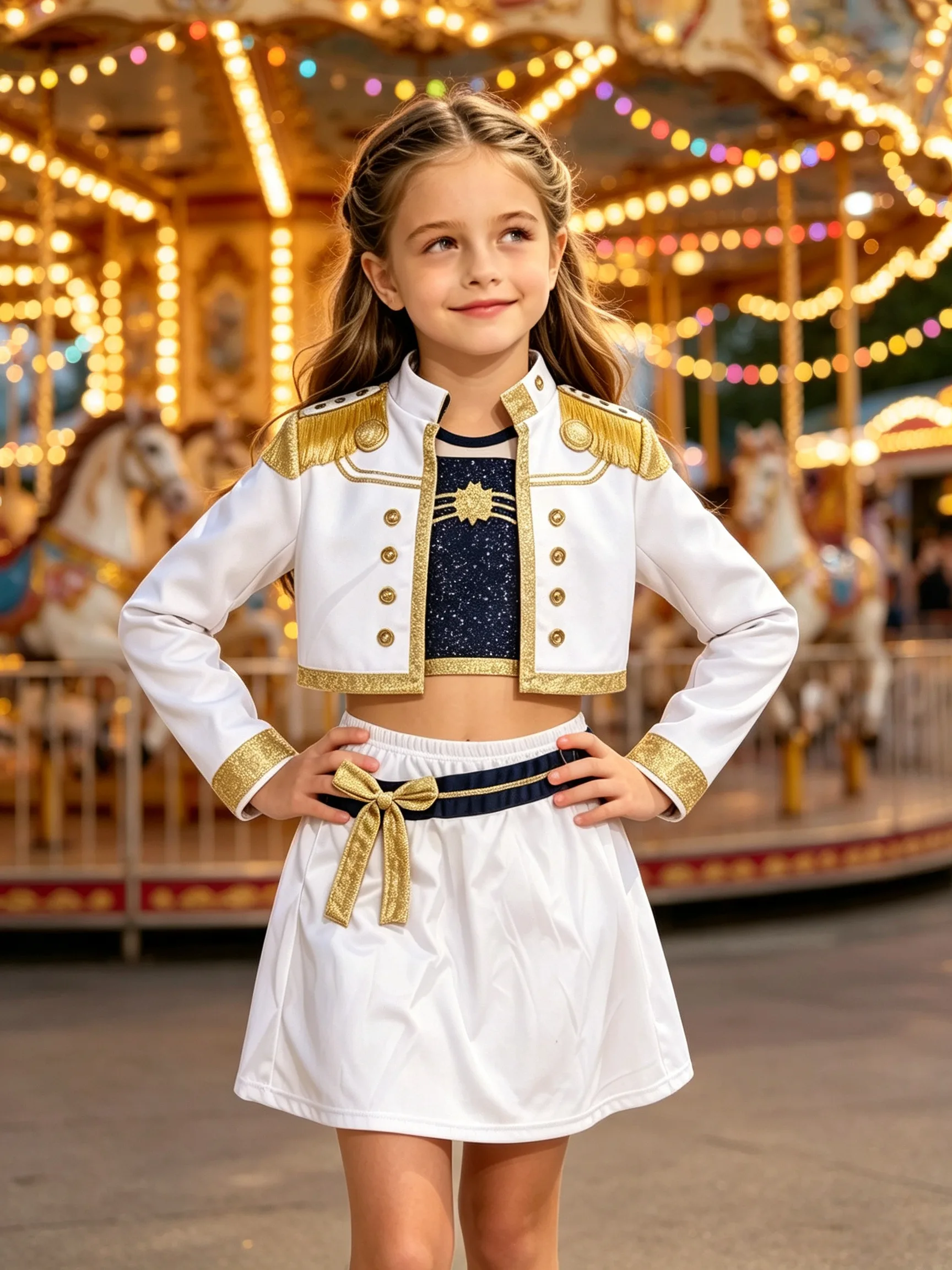 Girls Performance Costume Set, Crop Jacket, Inner Top & Skirt, Kids Halloween Idol Themed Dress Up Outfit