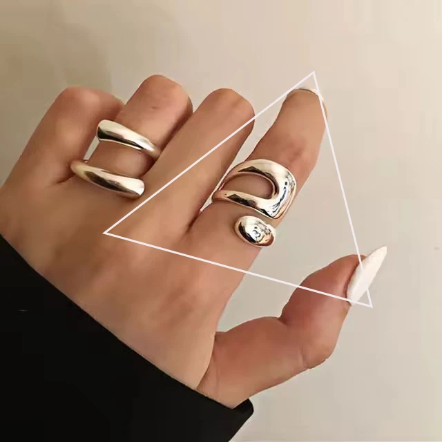 VENTFILLE 925 Sterling Silver Wave Ring – Adjustable Irregular Golden Stackable Band - Image 68