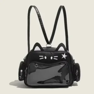 New Y2K Korean Kawaii Cat Ita Bag Cute PU Shoulder Bag Girls Transparent Pocket Harajuku Crossbody Bag Women's Fashion Backpacks
