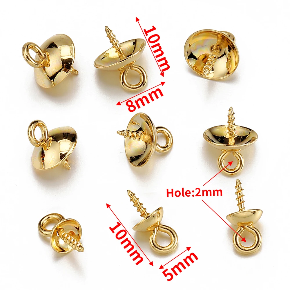 50pcs Gold Color Stainless Steel Screw Eye Pins Bail Top Drilled Beads End Caps - Image 5