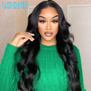 Lekker Black Long Wavy 13x1 T Part Lace Front 100% Human Hair Wigs For Women Brazilian Remy Hair Body Wave Clearance Glueless