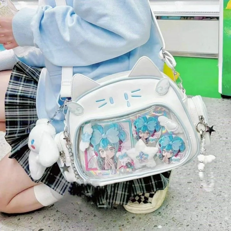New Y2K Korean Kawaii Cat Ita Bag Cute PU Shoulder Bag Girls Transparent Pocket Harajuku Crossbody Bag Women's Fashion Backpacks - Image 2