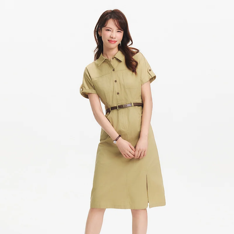 Semir Women Dress Shirt Collar Cotton Slit Midi Belt Slim Vintage Urban Workwear 2026 Summer Fashion Office Top - Image 8