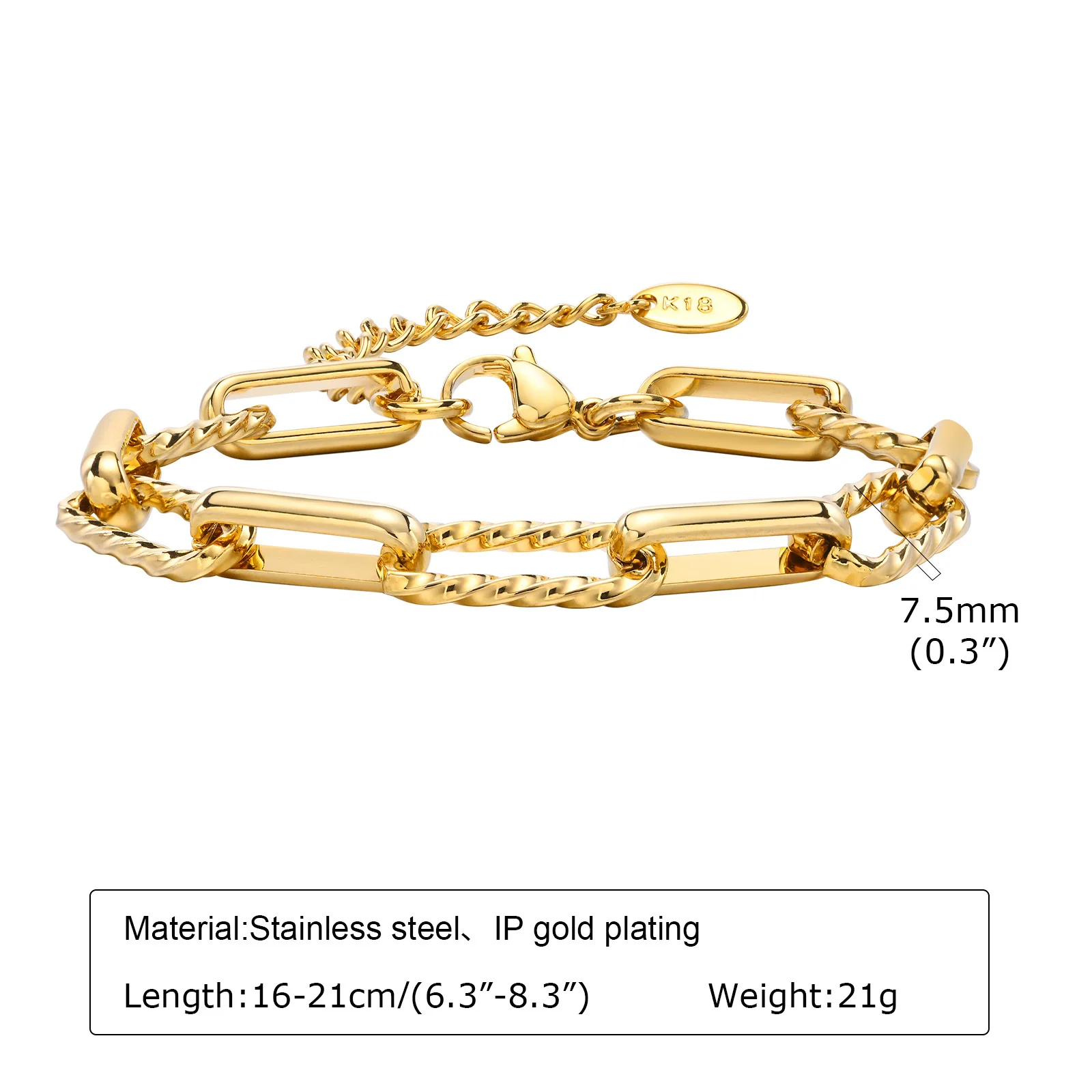 Chunky Stainless Steel Link Chain Bracelet For Woman, Gold Plated Layering Bracelets Wristband Waterproof Jewelry - Image 16
