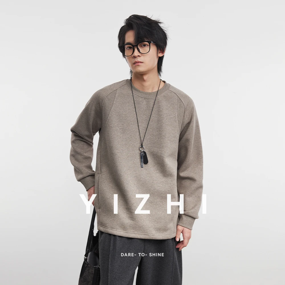 Fashion Men's Solid Color Long-sleeved T-shirt Sweatshirt 2025 Autumn And Winter New Pocket Round Neck Lloose Casual Pullover - Image 2