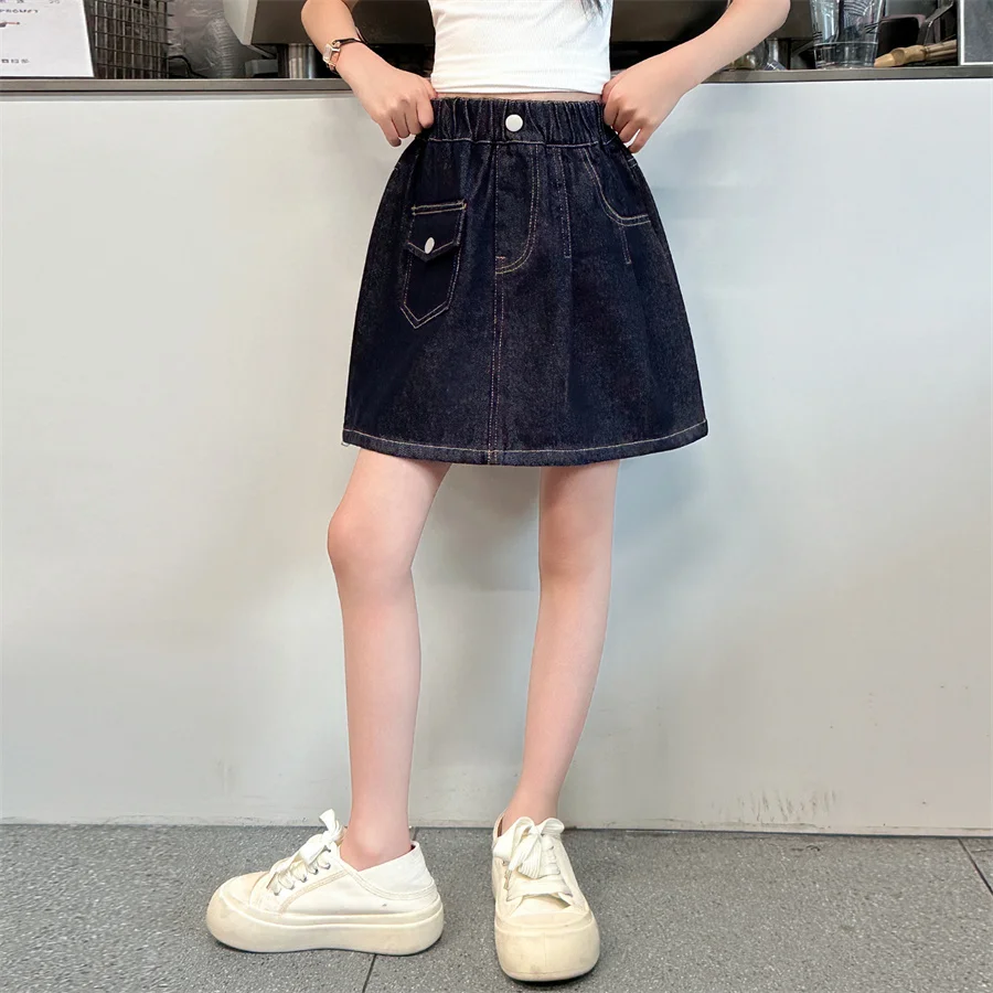 Stylish Kids Children Fashion Vintage Dark Blue Denim Skirt for Teen Girls Trend Street Design Y2K Bottoms 5 6 7 8 9 10 12 14 Y - Image 4