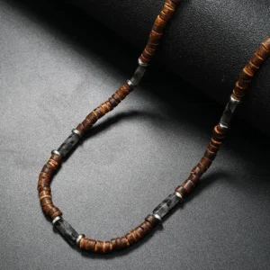 Men's Vintage Bohemian Necklace – Natural Wood Bead & Coconut Shell Ethnic Jewelry