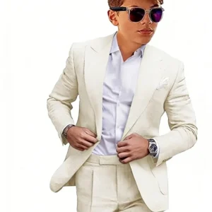 Summer Linen Boys Suits 2 Pieces Jacket Pants Wedding Ring Bearer Outfit Handsome Peak Lapel Kids Suit Set Birthday Party Outfit