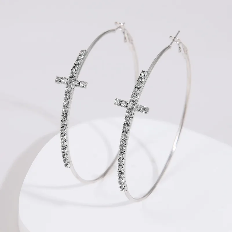 Shiny Big Circel Cross Hoop Earrings for Women Exquisite Rhinestones Ear Buckles Earrings High-end Geometric Ear Rings Jewelry - Image 27