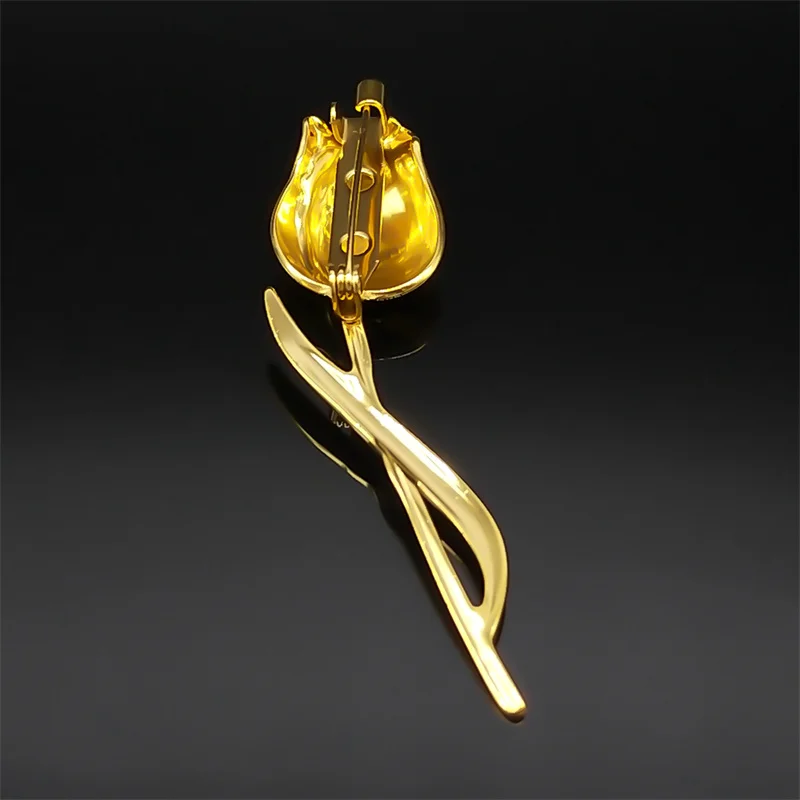 Gold Rose Flower Brooch Pin – Stainless Steel Fashion Lapel Pin for Men & Women - Image 3