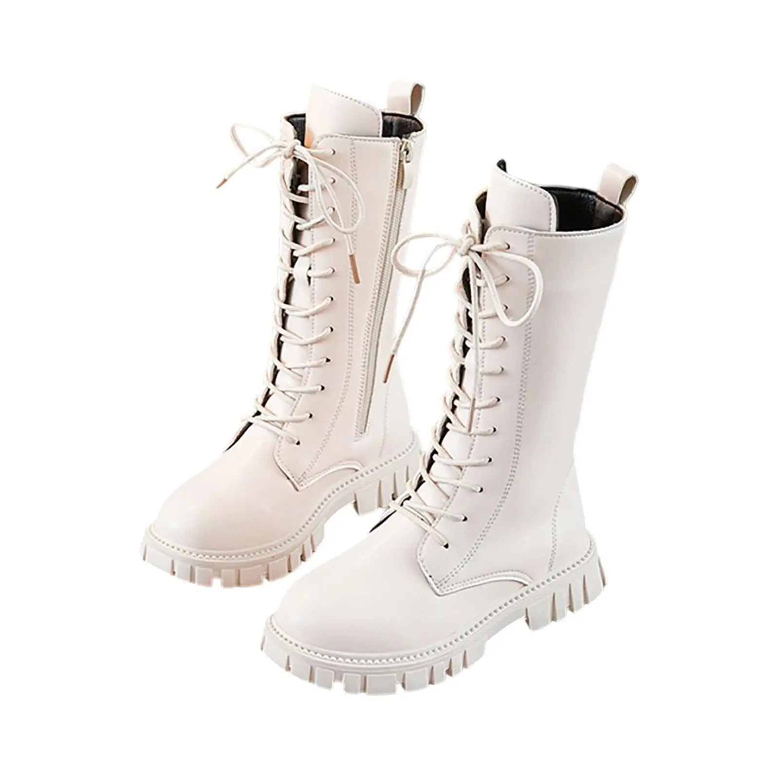 Girls White Lace-Up Boots Booties Side Zipper Soft Bottom Leather Dress/School Riding Boot Kids Autumn/Winter Fashion Mid Boots - Image 8