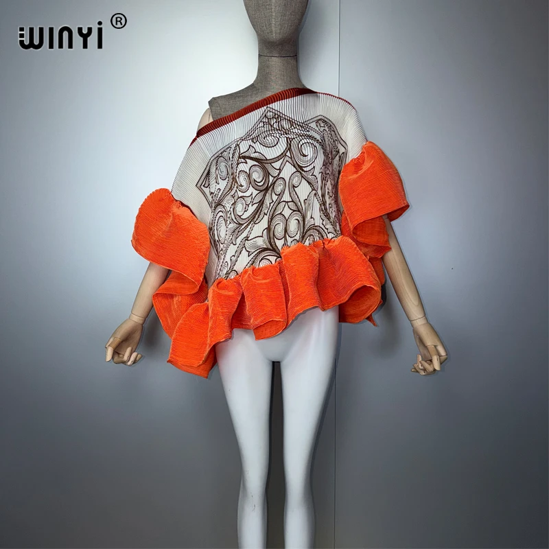 WINYI Summer Clothes Africa Pleated Elastic Casual Top Kawaii Jacket Beach Cover Up Women's T-Shirts Evening Dress - Image 2