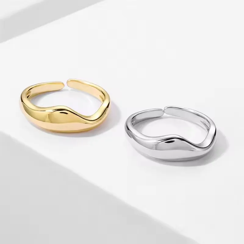 VENTFILLE 925 Sterling Silver Wave Ring – Adjustable Irregular Golden Stackable Band - Image 35