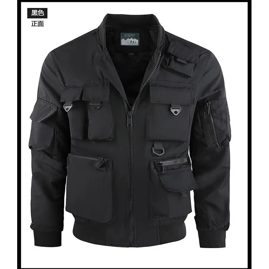 Spring And Autumn Men's Pilot Jacket Baseball Jacket Functional Multi Pocket Thin Wear Resistant Jacket Workwear Printed LOGO - Image 6