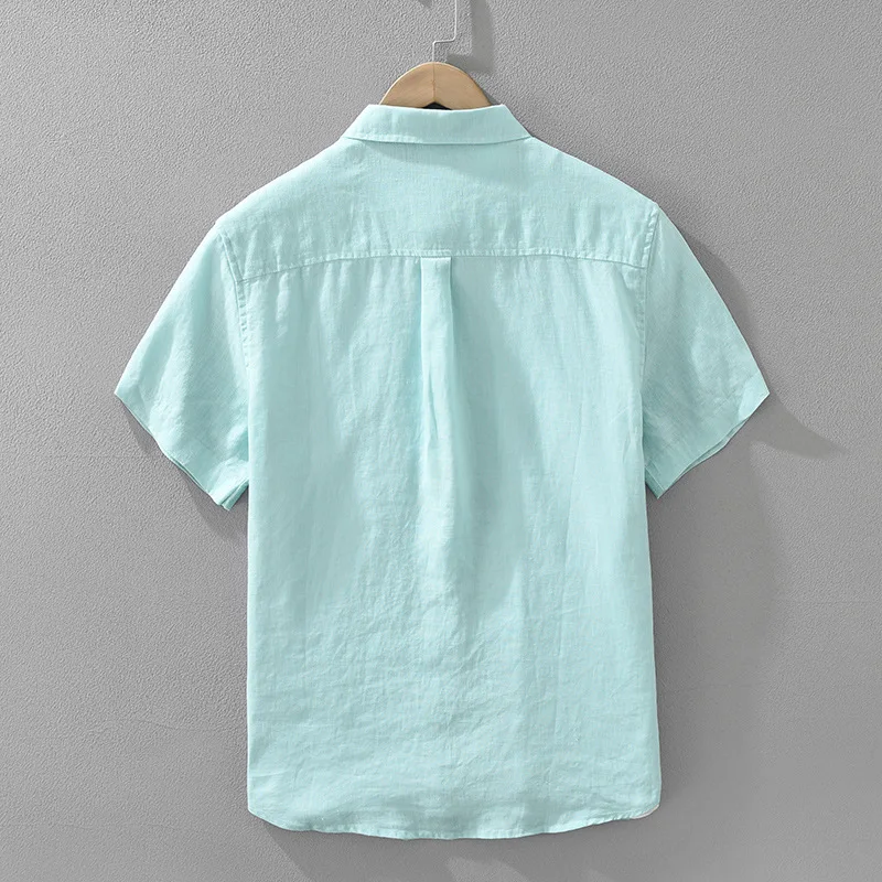 100% Linen Short Sleeve Shirt for Men Breathable Summer Casual Top Minimalist Loose Fit Button-Up Shirt Natural Wrinkle Texture - Image 2