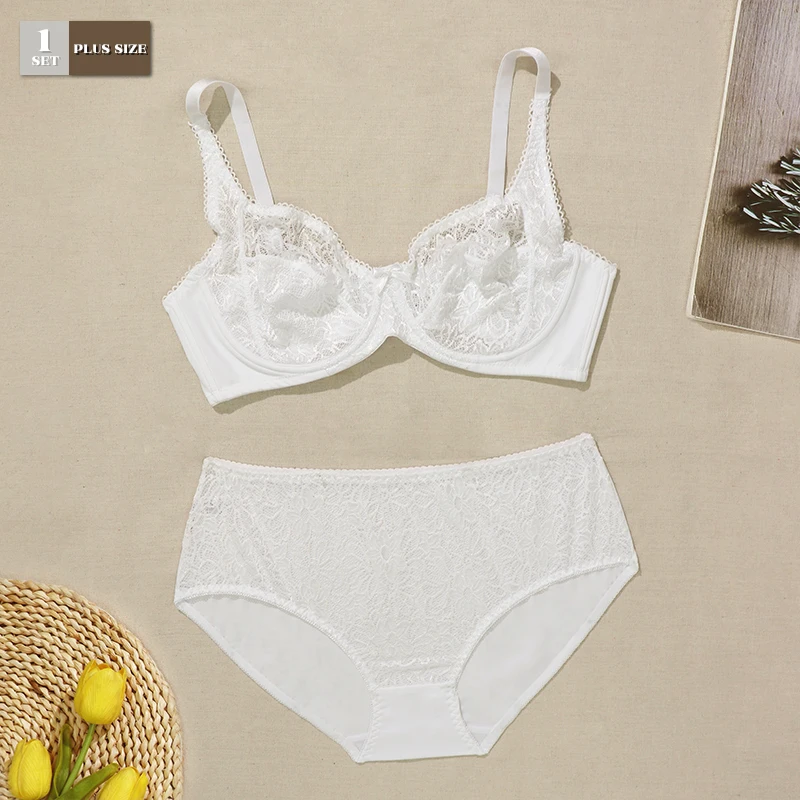 BEAUWEAR Female Big Size Lace Lingerie Set Bra with Wire Unlined Thin Breathable Bra and Panties Set 85C-110E - Image 7
