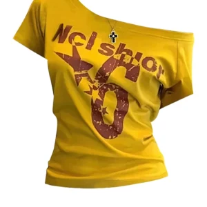 Y2k Sport Summer Off Shoulder Top Women Sexy Vintage 2000s Short Sleeve T Shirt Lady Body Basic Crop Top Female Casual