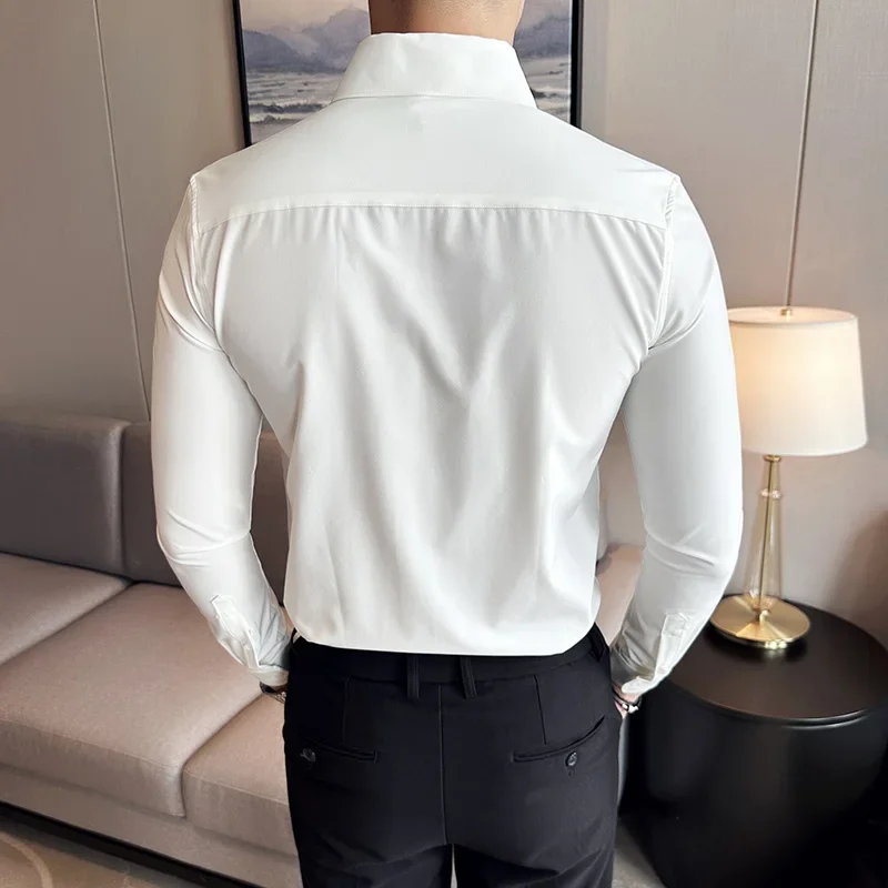 Men Dress Shirt 2025 Autumn Long Sleeve Camisas Business Fashion Shirt Male Solid British Style White Black Shirt Men Clothing - Image 3