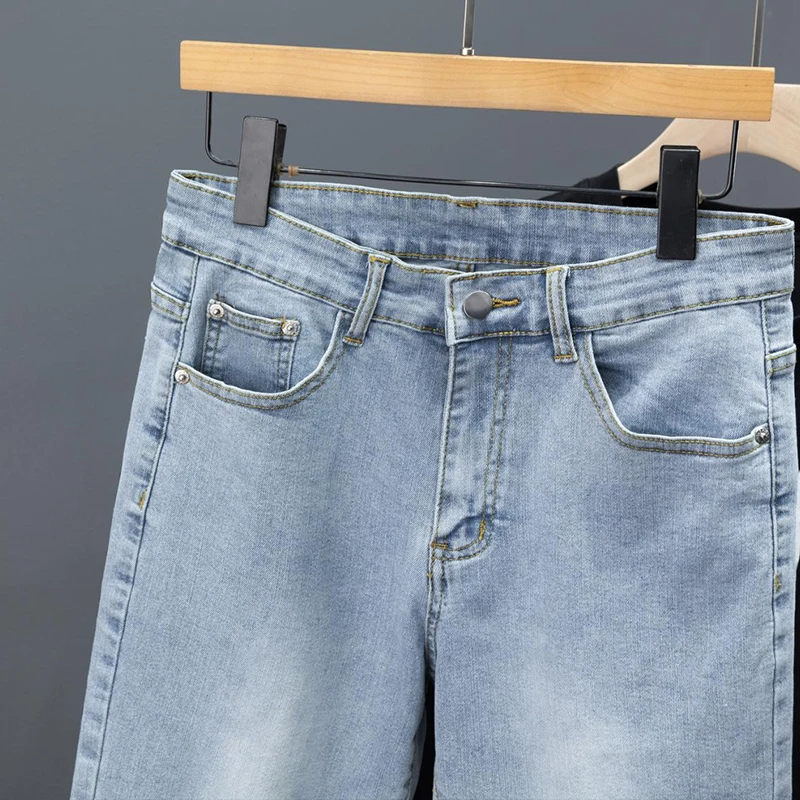 New Men's Little Feet Skinny Jeans Light Blue Spring Summer Thin Elastic Denim Pants Classic Korean Washed Cowboy Trousers - Image 3