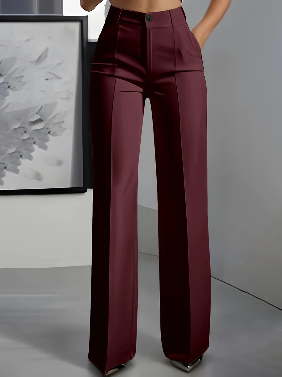 Women High Waisted Wide Leg Office Trousers, Solid Black Pleated Elegant Crease Dress Pants, Professional Full Length Trousers - Image 7