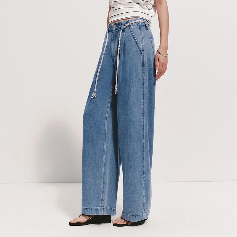Semir Women Jeans Soft Cool Belted Loose Wide Leg Denim Pants 2026 Summer Casual Daily - Image 6