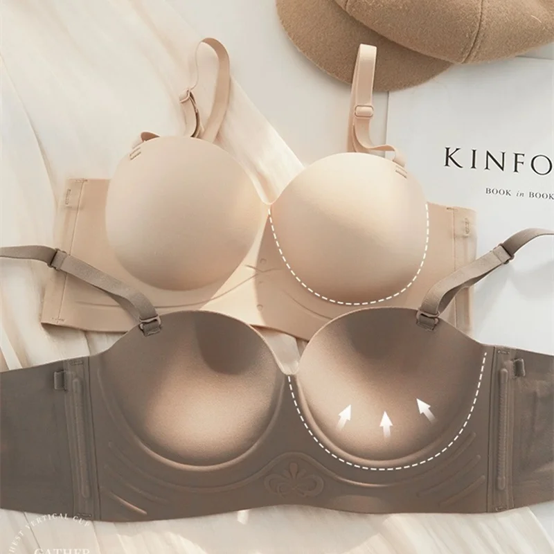 Sexy Seamless Half Cup Bra Women's Push Up Small Breast Showing Big Beautiful Back Bra No Wires Strapless Underwear - Image 4