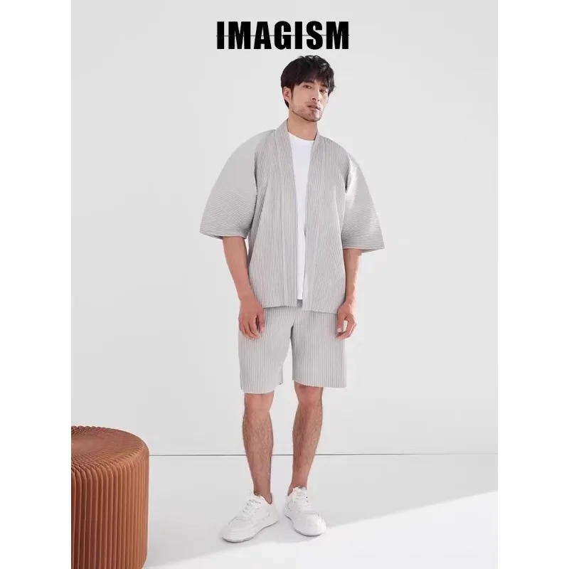 Miyake Pleated Short Sleeve Jacket Plisse Men's Taoist Robe 2026 Spring Autumn New Season Loose Plus Size Fold Coat Personality - Image 6