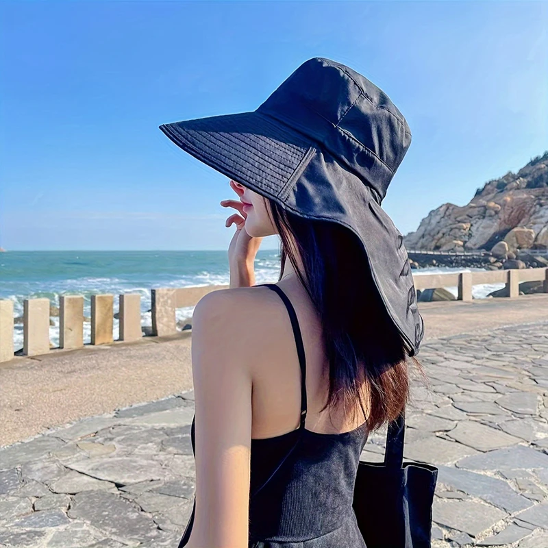 New Summer Ponytail Hat with Large Brim Sun Visor Women's Neck Protection Fisherman's Hat Outdoor Hat - Image 2