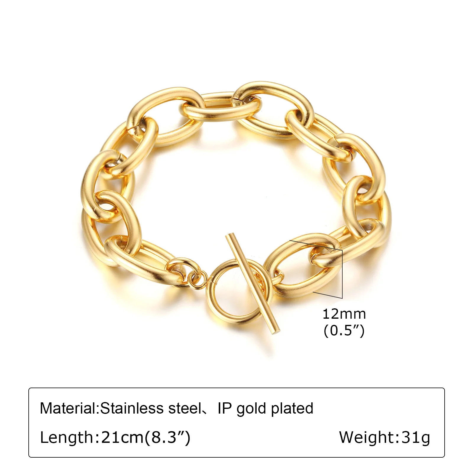 Chunky Stainless Steel Link Chain Bracelet For Woman, Gold Plated Layering Bracelets Wristband Waterproof Jewelry - Image 23