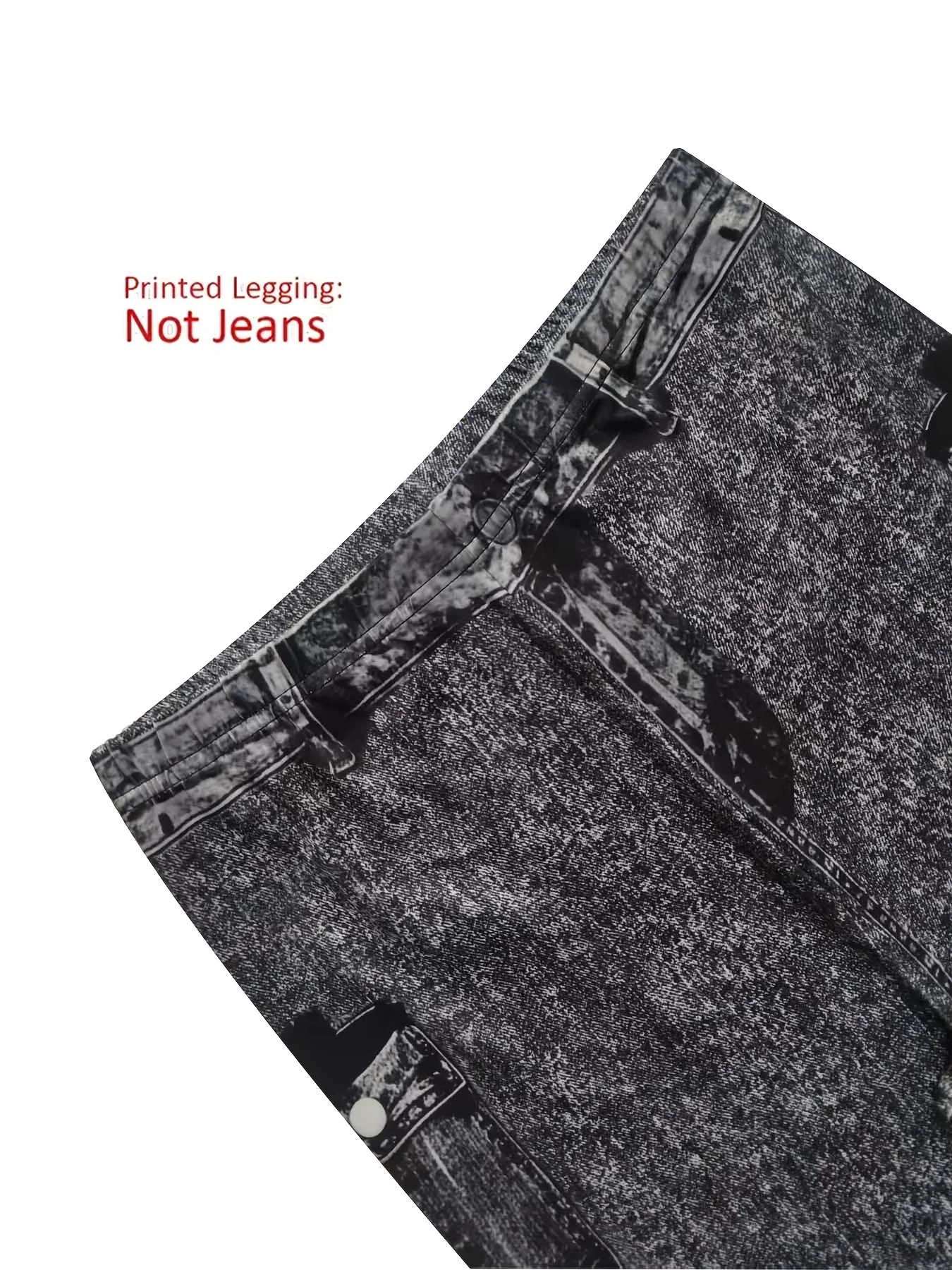 Non-Denim Women's Faux Denim Print Leggings, Casual Sports Slim Fit Capri Beach Pants - Image 6