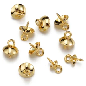 50pcs Gold Color Stainless Steel Screw Eye Pins Bail Top Drilled Beads End Caps