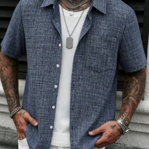 Men's Casual Linen Short Sleeve Shirts Drip Outfits Man Outfit Set Designer Cheap Clothing Summer Tops For Man