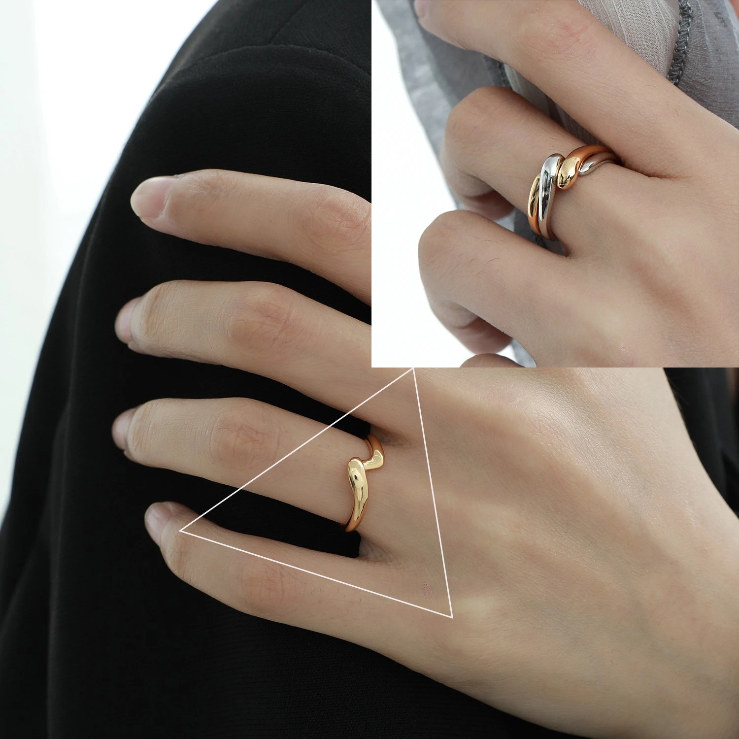 VENTFILLE 925 Sterling Silver Wave Ring – Adjustable Irregular Golden Stackable Band - Image 32