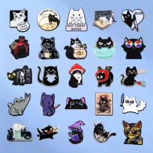 Cute and Quirky Cat Brooches: Dark and Whimsical Metal Pins for Clothing, Bags, and Unique Accessories
